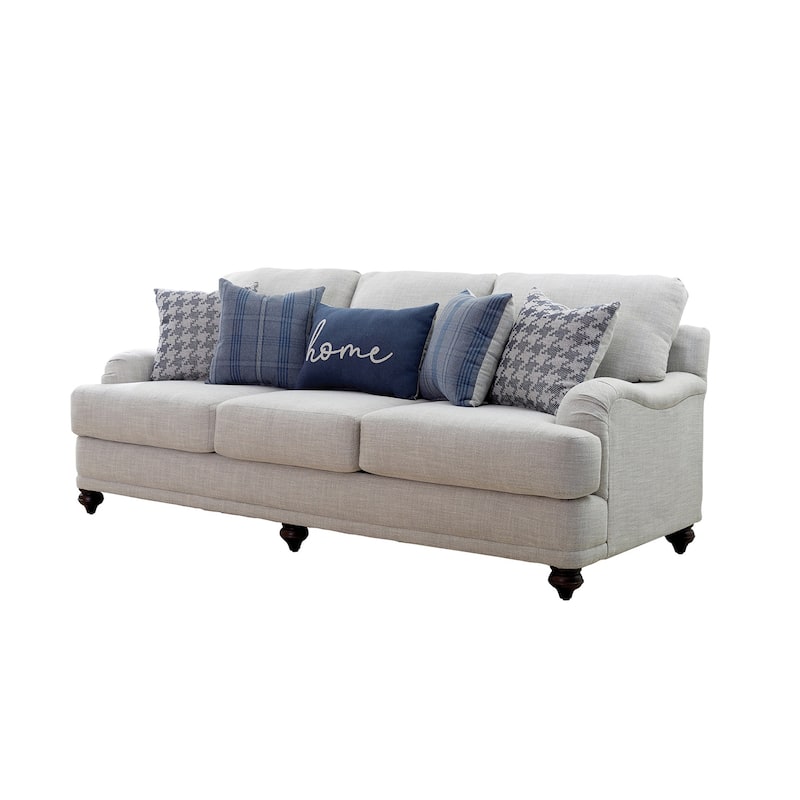 Linen-Like Fabric Sofa with Recessed Arms - Light Grey/Dark Brown