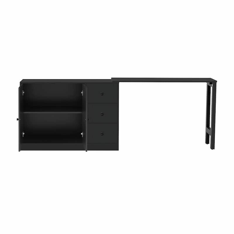 89.7'' Wooden Sideboard with Extendable Table - Multifunctional Storage Cabinet with 2 Doors and 3 Drawers