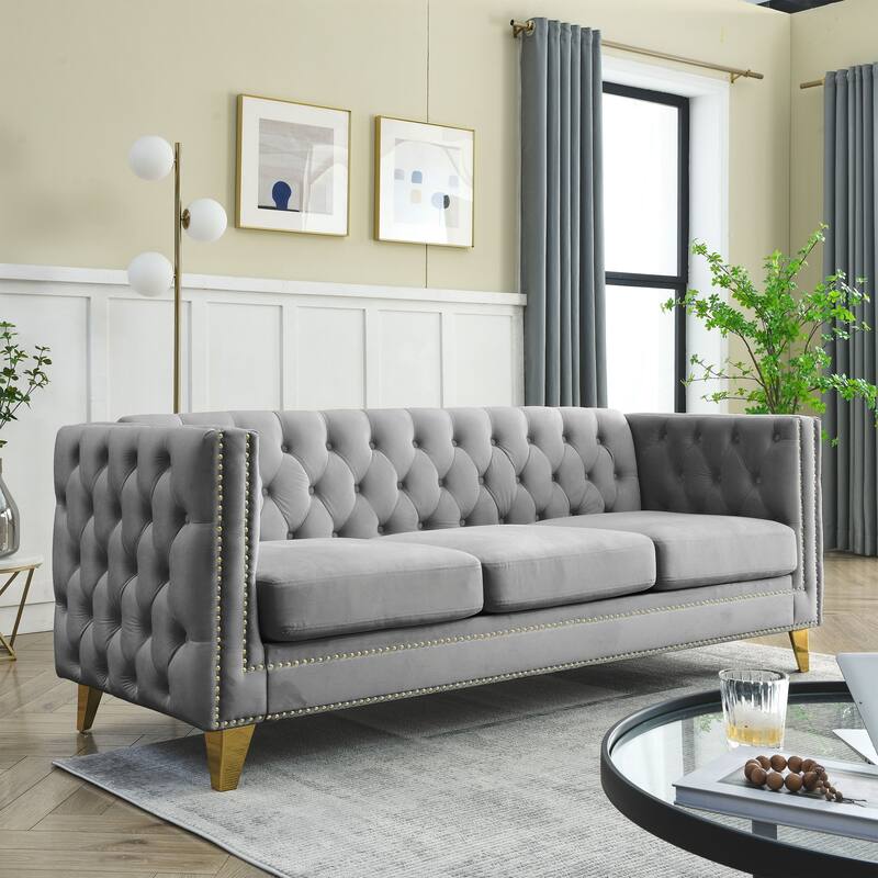 Sofa Classic Chesterfield ThreeSeat with Buttons and Nailhead Trim