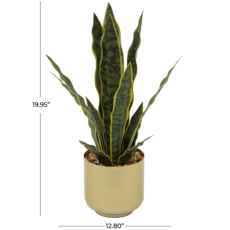 Green Faux Foliage Artificial Plant with Gold or White Porcelain Pot