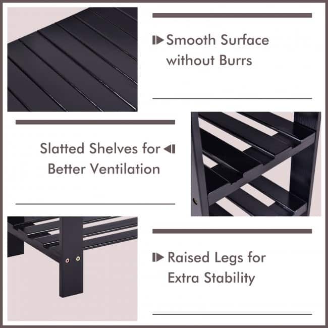3 Tier Bamboo Bench Storage Shoe Shelf - 27.5" x 11" x 17.5" (L x W x H)