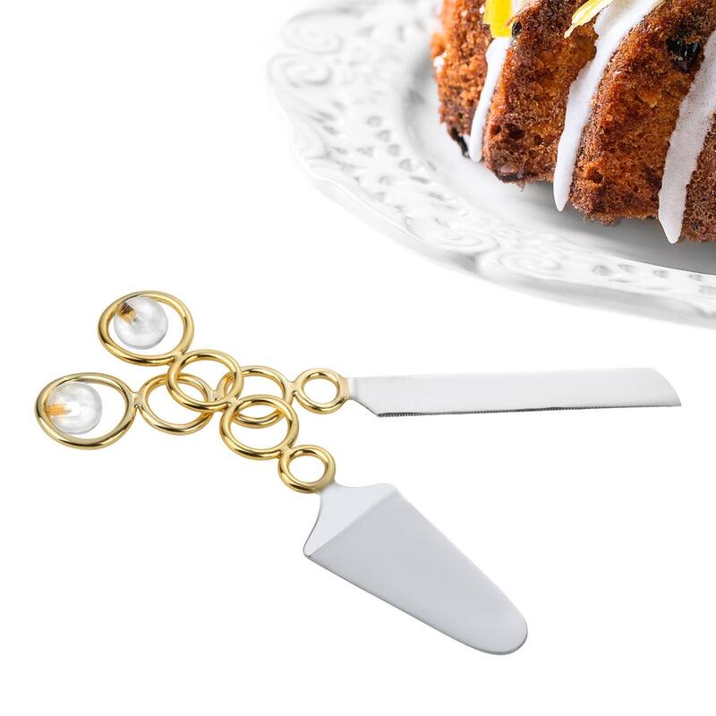 Cake/Salad Servers Gold Loop Design and Clear Ball - Cake Server