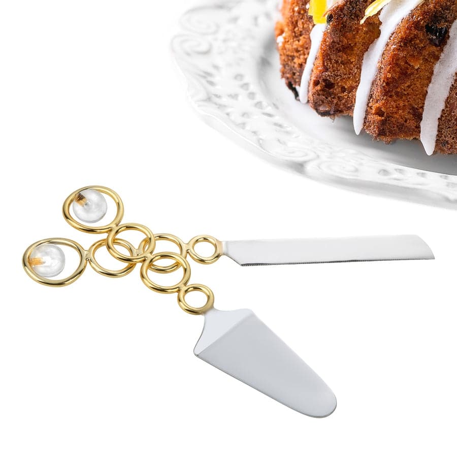 Cake/Salad Servers Gold Loop Design and Clear Ball