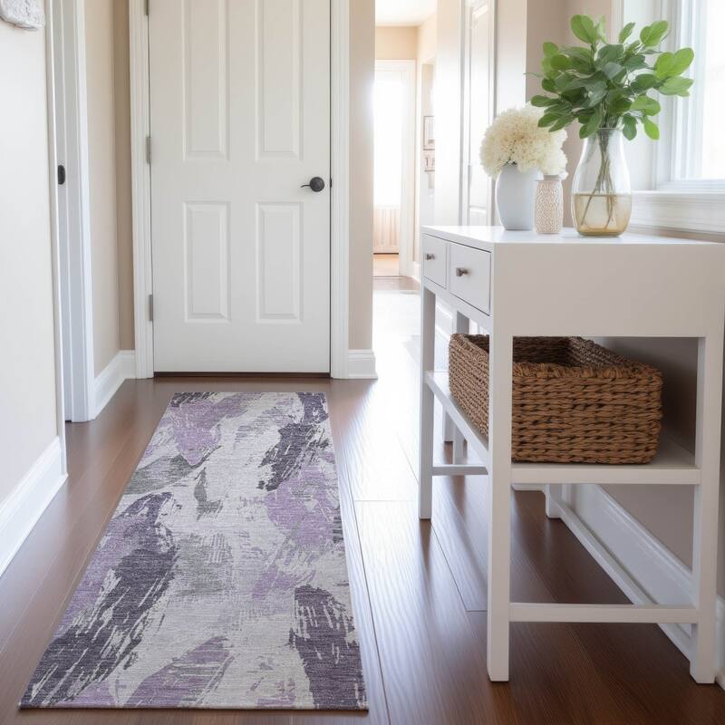 Premium Washable Super Soft Contemporary Strokes Mayfield Rug - Lavender - 2'3" x 7'6"