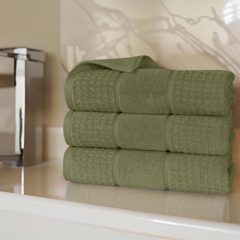 Superior Napa Zero Twist Cotton Soft Waffle Bath Towel Set of 3 - Forest Green