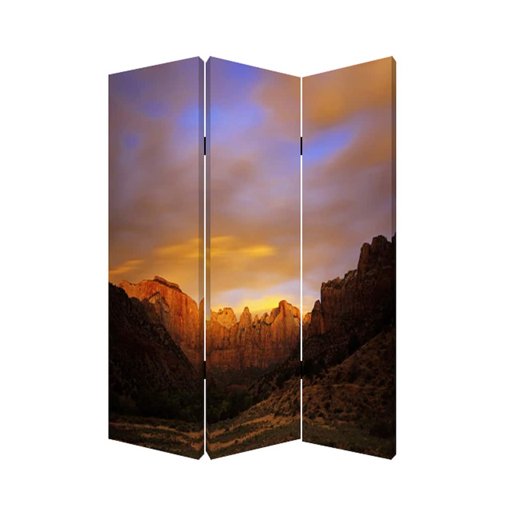 Sunset Plateau Print Foldable Canvas Screen with 3 Panels, Multicolor - 6 x 12