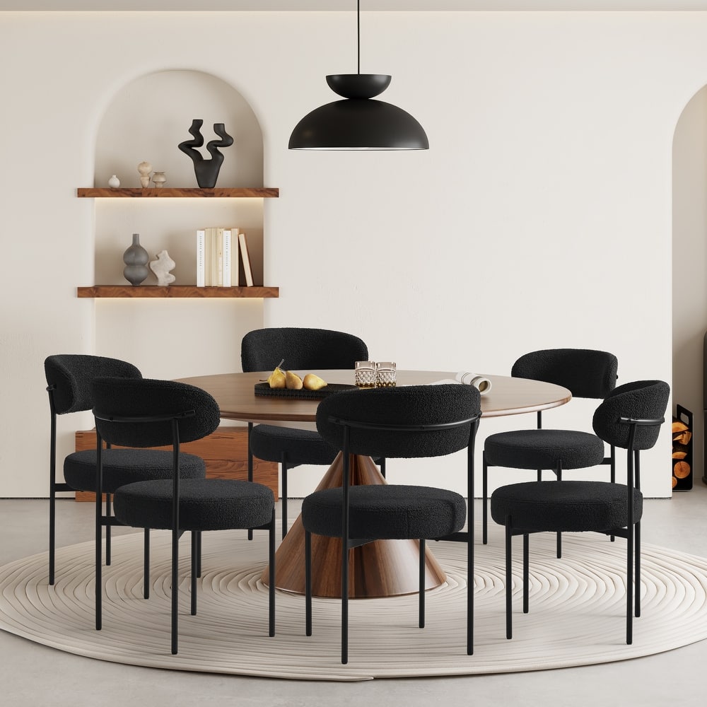 Bayville Mid-Century Curved Back Fabric Upholstered Metal Dining Chair (Set of 6)