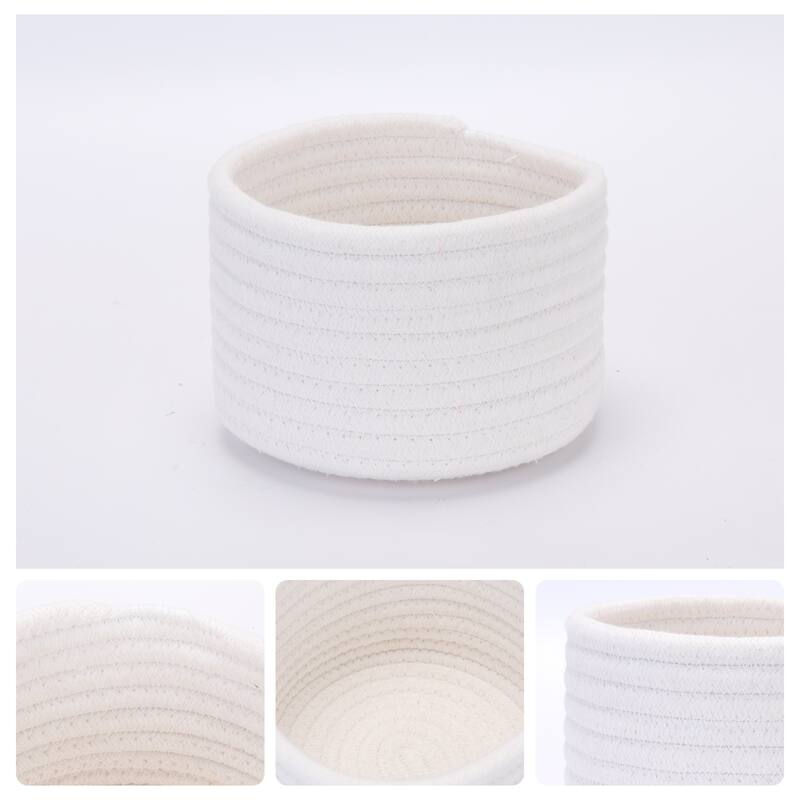 Woven Storage Basket, Shelf Closet Storage Bin for Key Tray Bowl for Entryway Desk, Catchall Home Decor 5.5*5.5*3.5in White - White - 5.5*5.5*3.5in