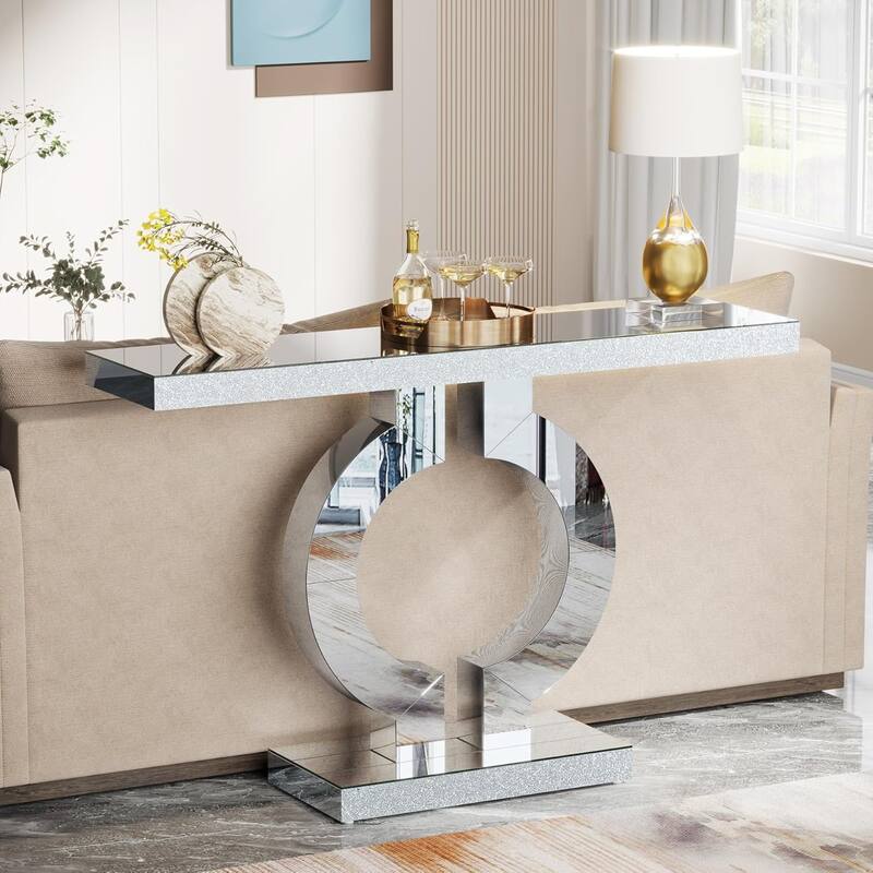 43" Mirrored Console Table, Glass Sofa/Entryway Table, Rectangular Accent Foyer Table for Living Room, Hallway & Entrance