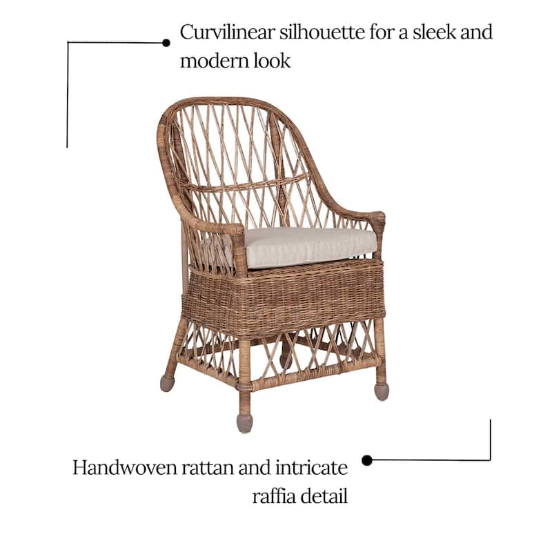 Bayside Curvilinear Rattan Cushioned Dining Chair by East at Main - 22x23"x39"
