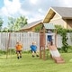preview thumbnail 2 of 7, Qaba Kids Swing Set for Backyard, Playground Set with 6 FT Slide, 2 Adjustable Swings, Fort with Canopy, Ground Stakes, Brown