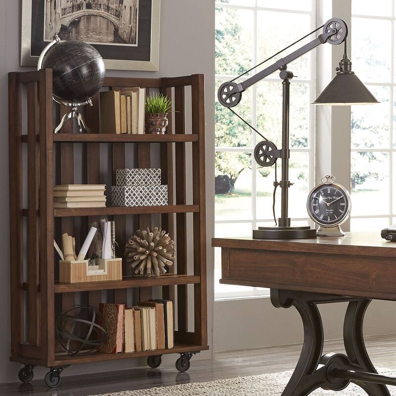 Arlington House Cobblestone Brown Open Bookcase - Metal Finish