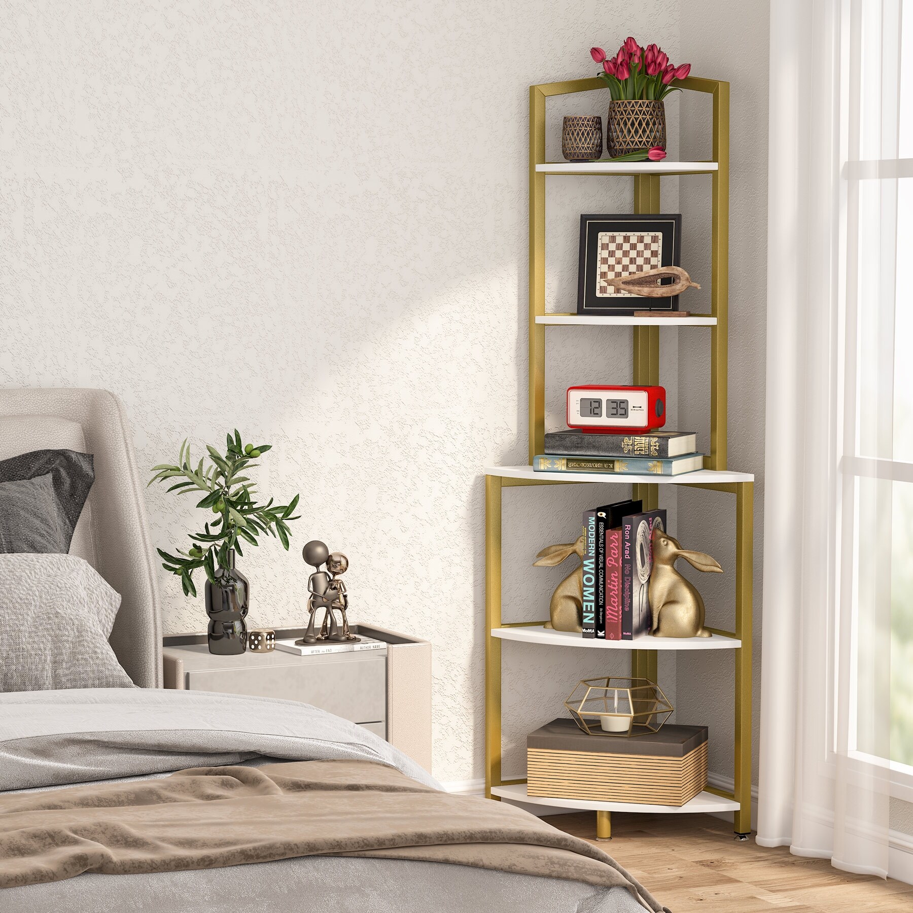 60 Inch Tall Corner Shelf, 5 Tier Small Bookcase, Industrial Plant Stand  for Living Room, Bedroom, Home Office - On Sale - Bed Bath & Beyond -  34320299