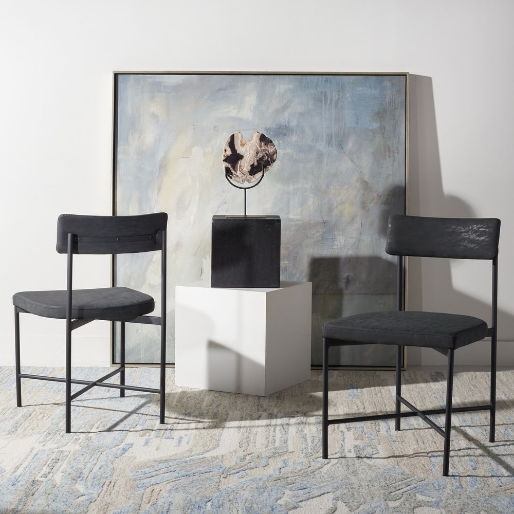 SAFAVIEH Lulah Modern Faux Leather Dining Chair (Set of 2) - 19.3" W x 22.5" L x 35" H - 19Wx23Dx35H