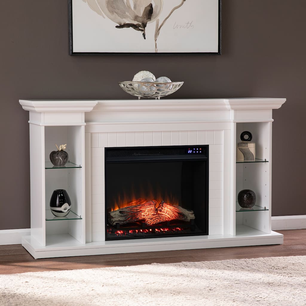 SEI Furniture Hazeltine Transitional White Wood Electric Fireplace