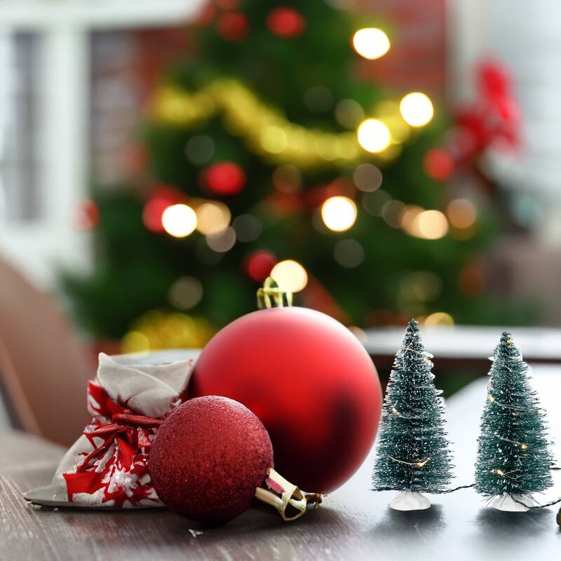 LED Lighted Frosted Mini Bottle Brush Pine Christmas Village Trees - 6" - Set of 2