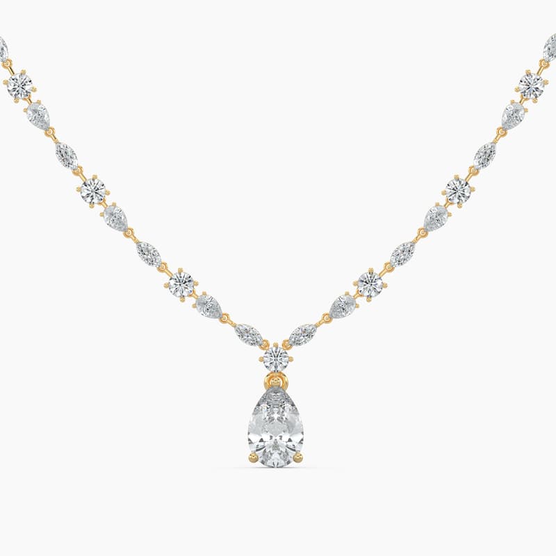 14K Gold Lab Grown Diamond Alternating Diamond Lined Pear Drop Necklace - Yellow