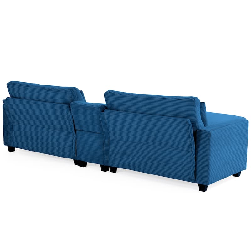 Oversized Corduroy Upholstered Sofa with a Removable Ottoman & 4 Pillows