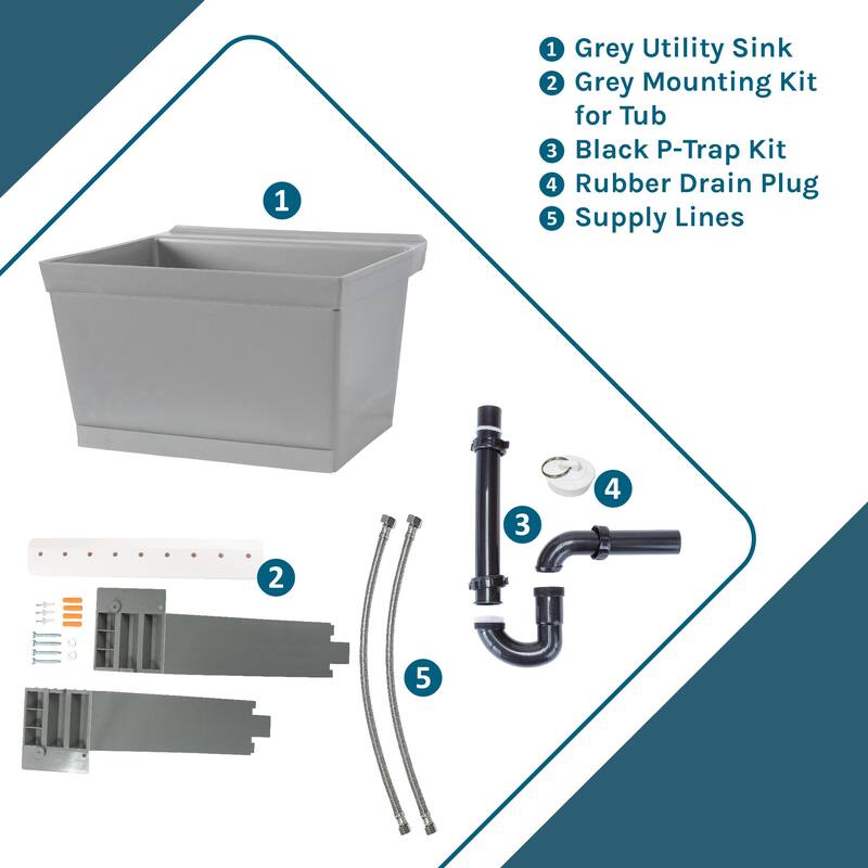 TEHILA 19-Gallon Wall-mounted Utility Sink 22.88 in. W with Drainage Kit