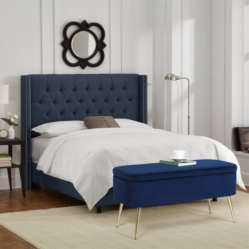 Adeco Velvet Storage Ottoman Footrest Lift Top Storage Ottoman Bench