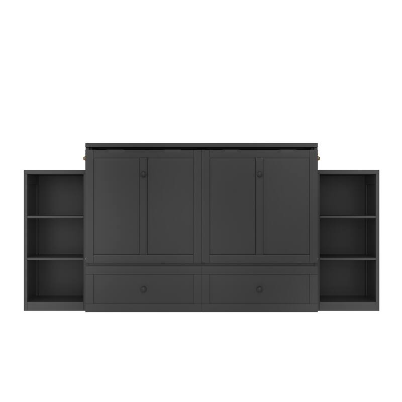Full Size Murphy Wall Bed with Storage Drawers & Shelves, Space-Saving Design for Guest Room, Studio Apartment & Small Spaces