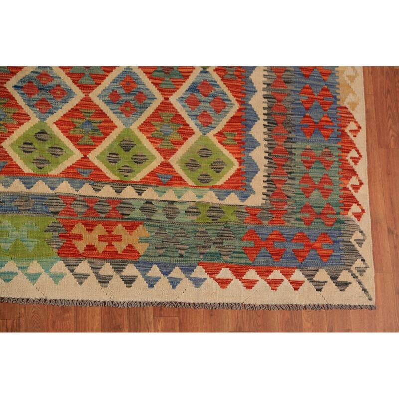 All-Over Trellis Kilim Oriental Area Rug Wool Carpet - 9'8"x 12'10"