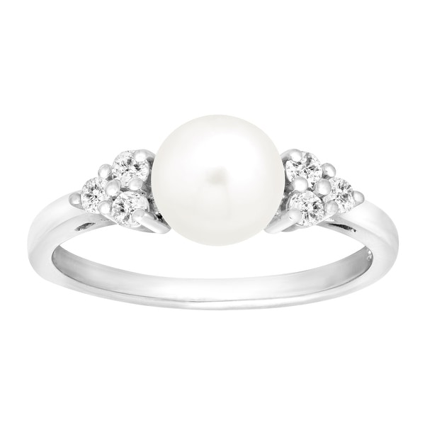 Freshwater Pearl & 1/4 ct White Topaz Ring in Sterling Silver