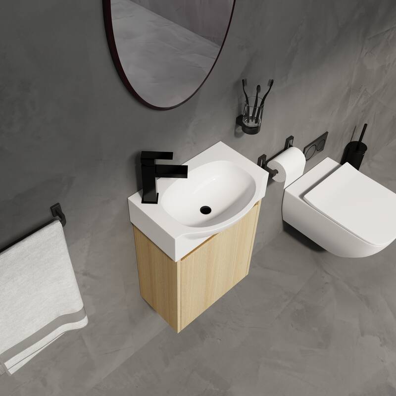 16" Bathroom Vanity Sink Combo with Ceramic Sink, Oak Cabinet for Small Bathrooms and Powder Rooms
