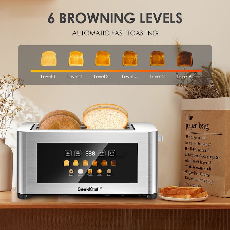 Anmytek 4-Slice Toaster Kitchen Essential - Extra Wide Entrance Stainless Steel LED Touch Display