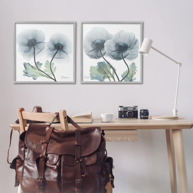 Stupell Luminous Sapphire Florals Framed Giclee Art Design By Albert Koetsier (Set of 2)