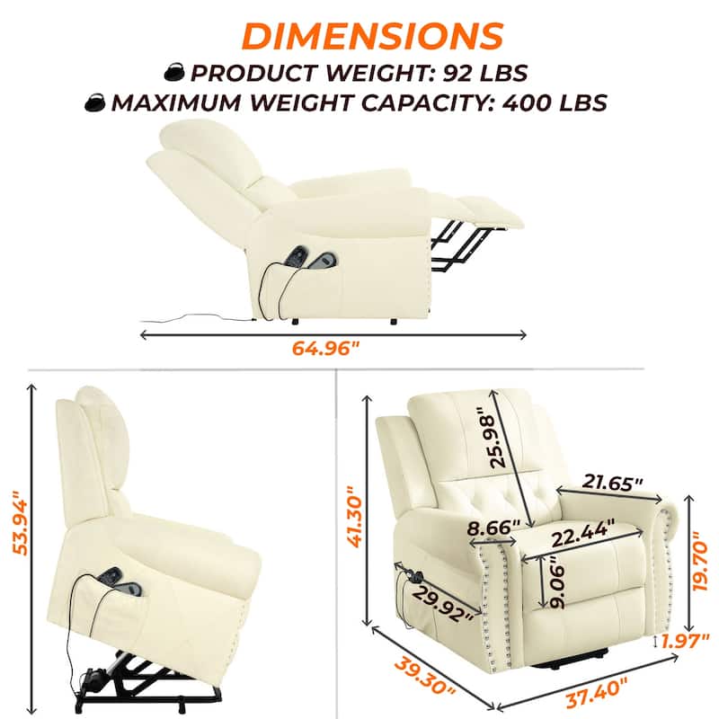 Luxury Air Leather Power Lift Recliner Chair with Heat & Massage – Perfect for Elderly Assistance