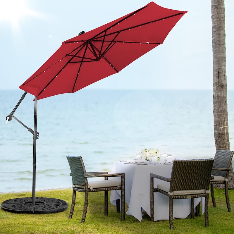 10 FT Patio Umbrella Powered Offset Umbrella with 32 LED Lights