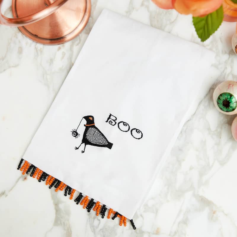 Black Crow Beaded Guest Towel