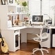 preview thumbnail 33 of 47, L Shaped Desk with File Cabinet and Hutch, Home Office Corner Computer Desk with Drawers and Charge Station