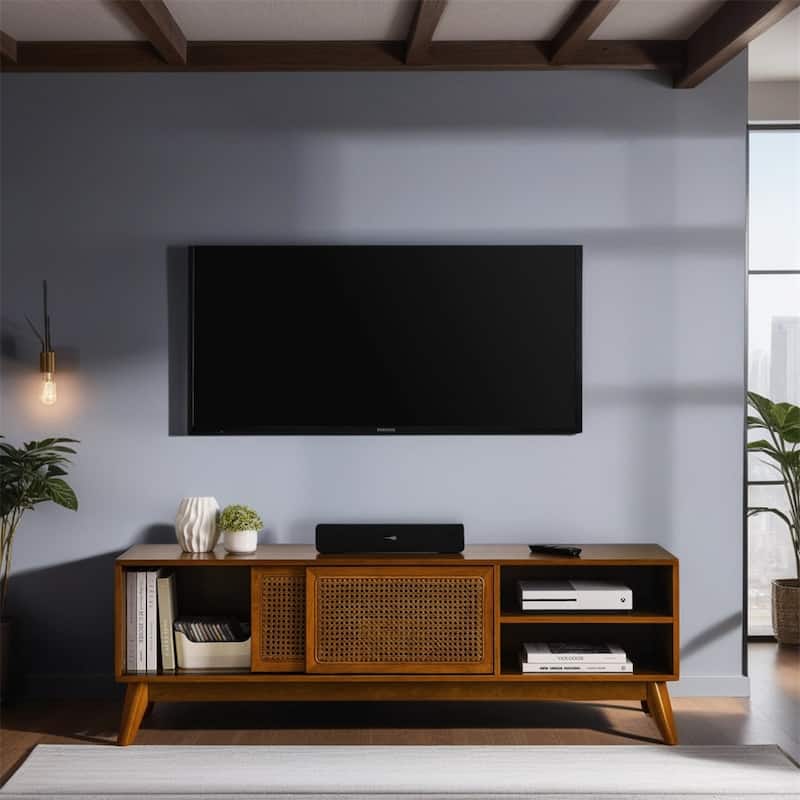 Mid Century Modern Rattan TV Stand,Entertainment Cabinet,Media Console