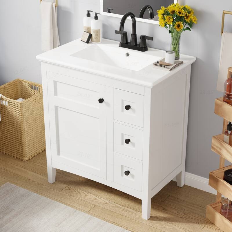 Modern Bathroom Vanity with Ceramic Sink and Multiple Storage Options