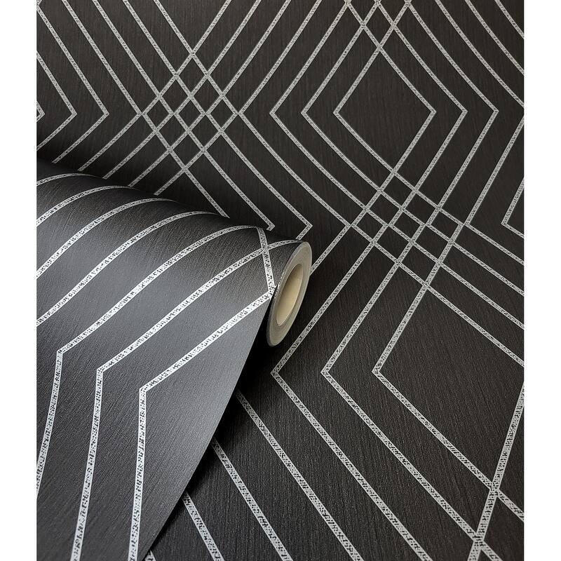 Fine Decor Shard Black Trellis Wallpaper