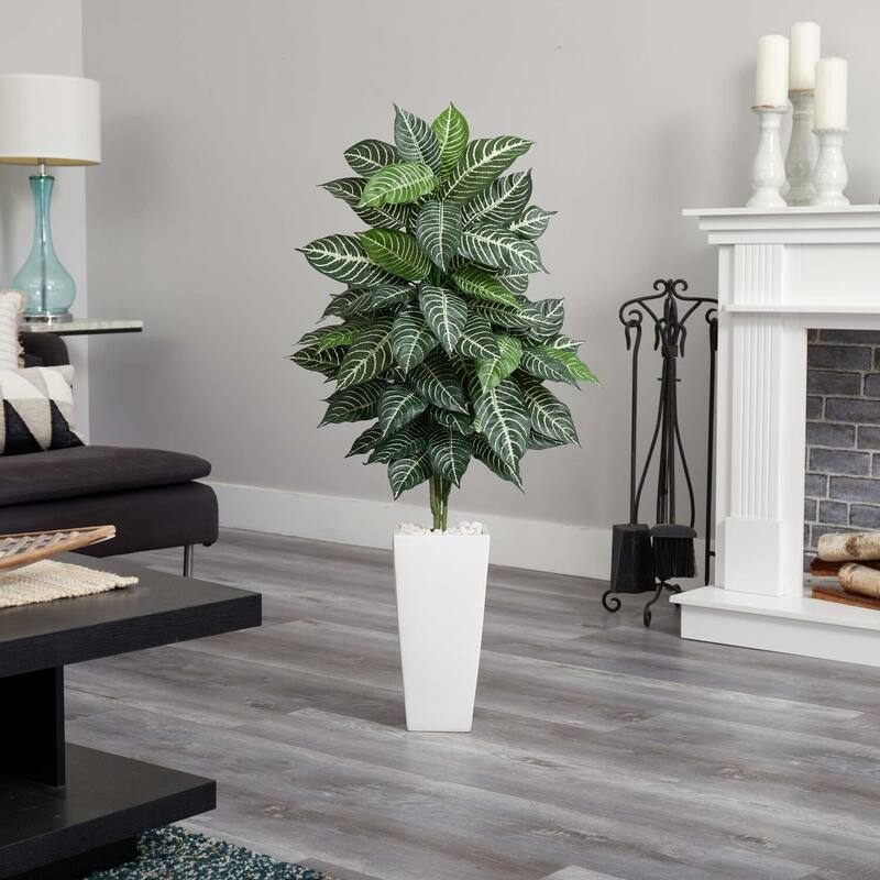Artificial Zebra Plant 4Ft with Planter & Rocks - Indoor Tropical Decor, Low Maintenance Greenery, Home Office Accent - Green