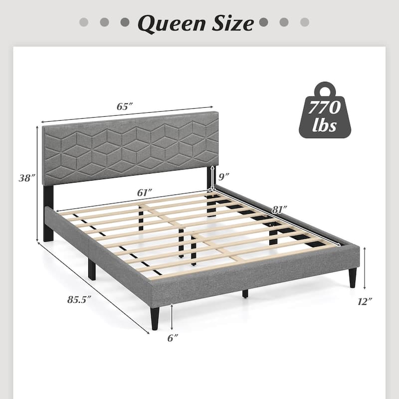 Costway Twin/Full/Queen Size Bed Frame with Linen Fabric Upholstered