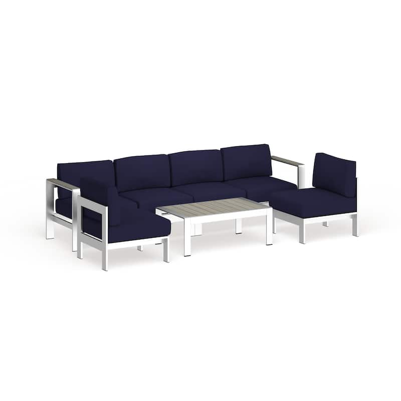Shore 5-piece Outdoor Patio Aluminum Sectional Sofa Set - Blue