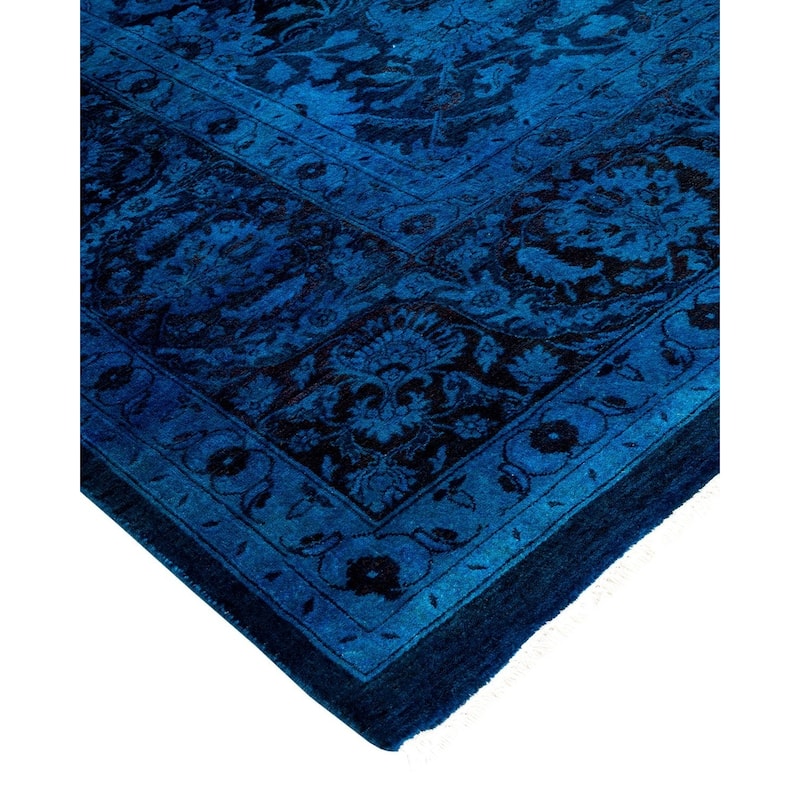 Overton Hand Knotted Wool Vintage Inspired Modern Contemporary Overdyed Blue Area Rug - 8' 1" x 9' 10"