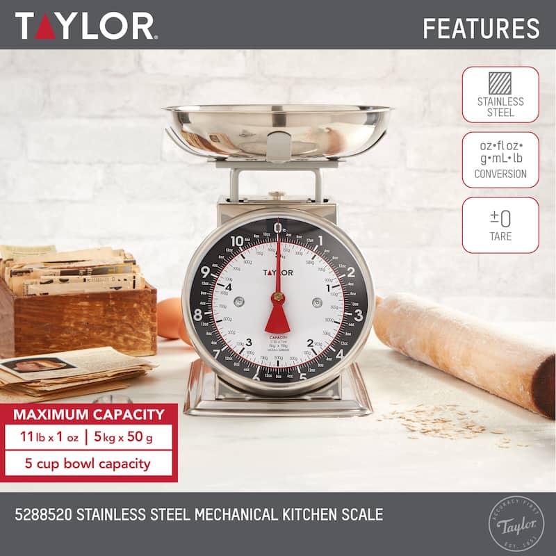 Taylor Mechanical Kitchen Weighing Food Scale Weighs up to 11lbs, Stainless Steel