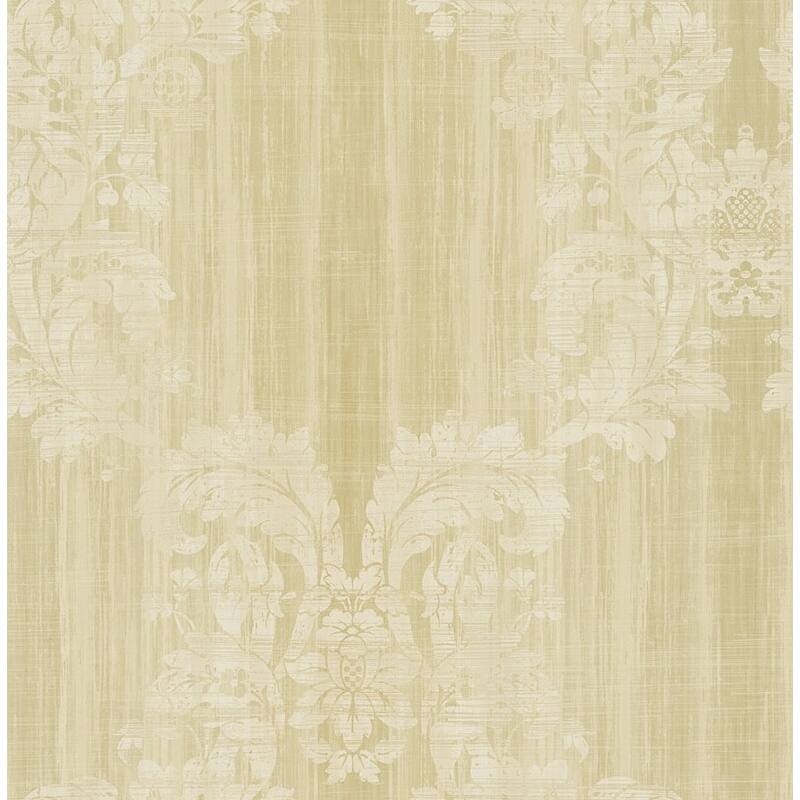Seabrook Designs Aldeno Leaf Ogee Unpasted Wallpaper - 20.5 in W x 33 ft. L - Metallic Khaki & Tan