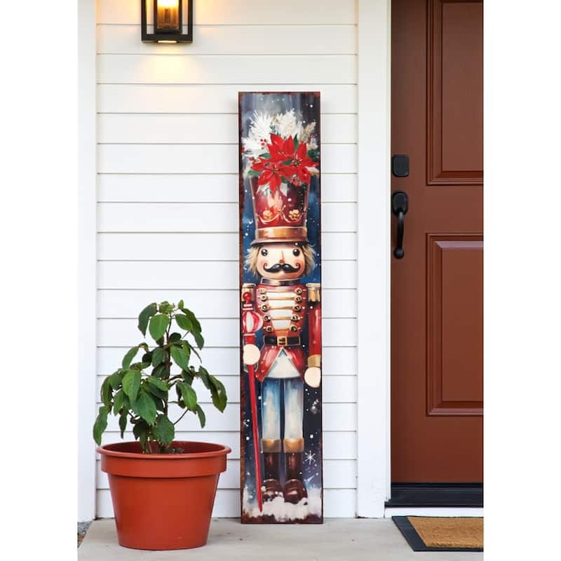 HomeRoots 48" Blue White And Red Christmas Nutcracker Solid Wood Porch Sign - White/Blue/Red - Wood