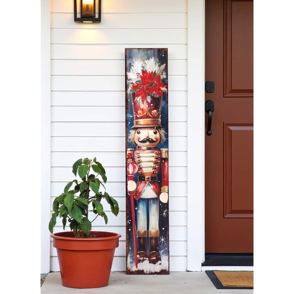 HomeRoots 48" Blue White And Red Christmas Nutcracker Solid Wood Porch Sign