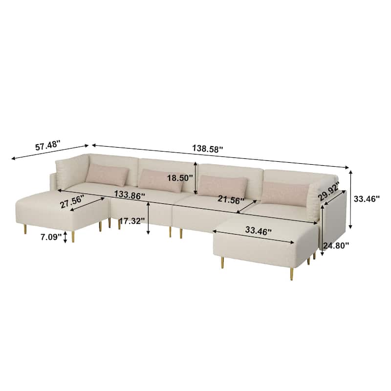 U-Shaped Sectional Sofa with Two Ottomans