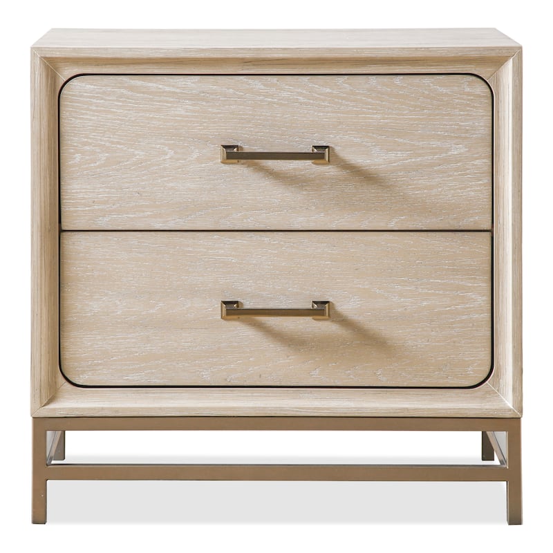 Furniture of America Drayden Transitional Oak Solid Wood 2-Drawer Nightstand with Metal Legs
