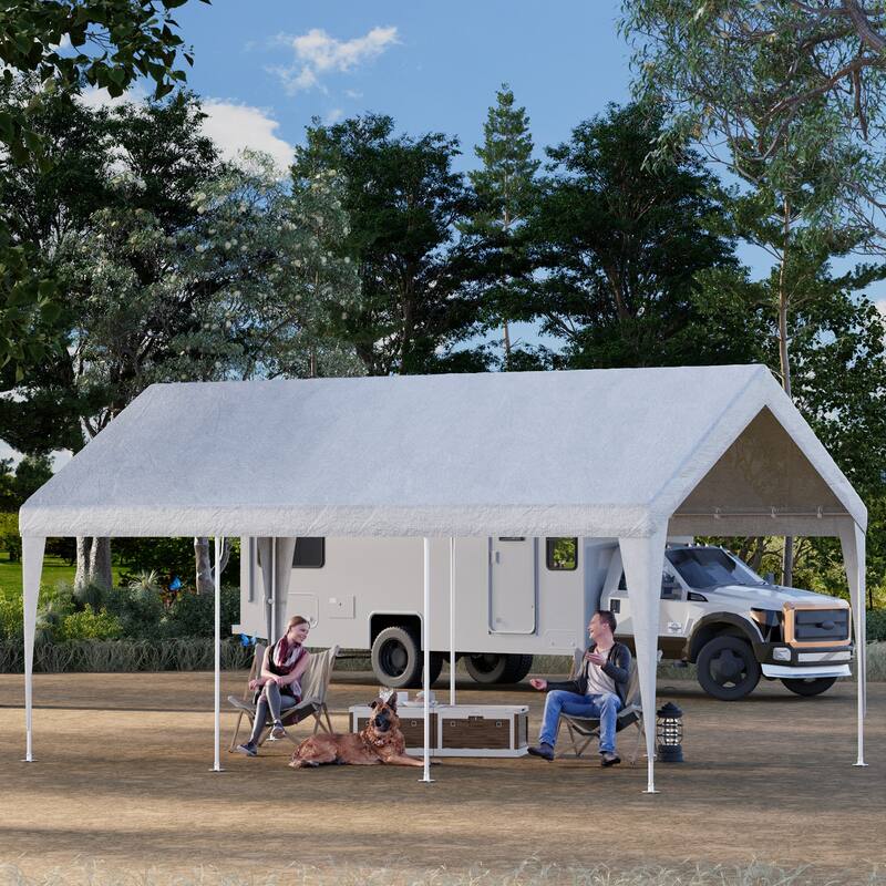 Heavy Duty Carport, All-Weather Waterproof Shelter with Steel Frame for Cars, Boats & Equipment - 10'x20' - White