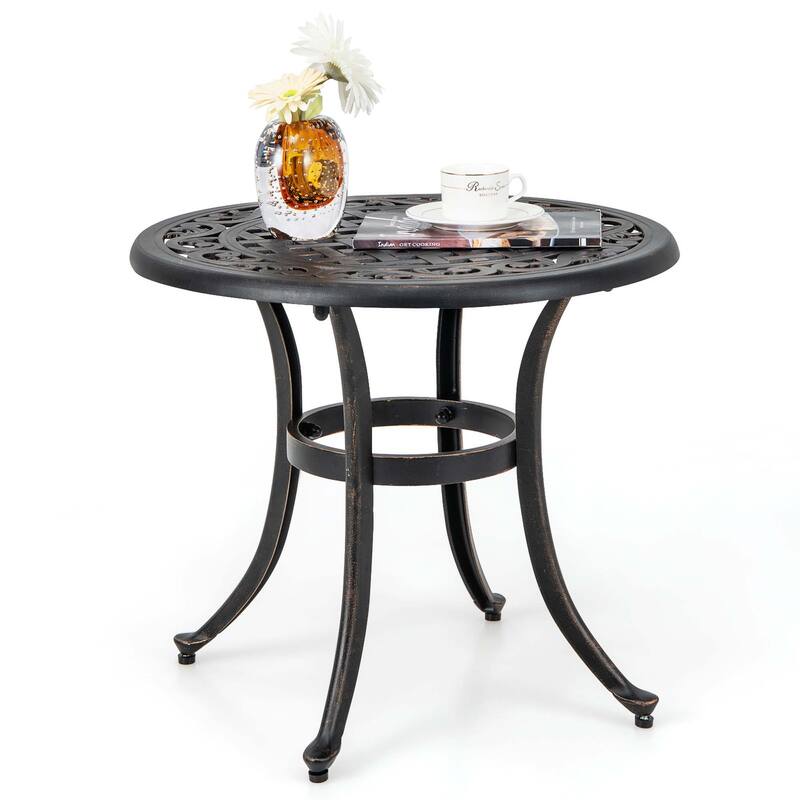 Costway 24" Patio Side Table with Adjustable Footpads Round Cast - See Details