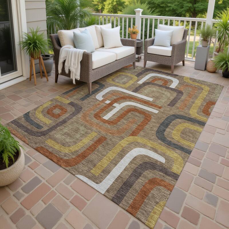 Machine Washable Indoor/ Outdoor Modern Penner Chantille Rug - Coffee - 10' x 14'